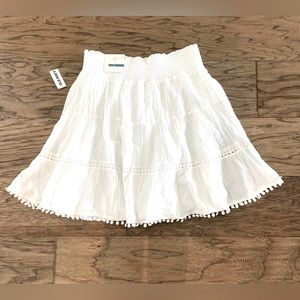 New Old Navy Pom Pom Trim with Elastic Waste Flowy White Medium Skirt NWT